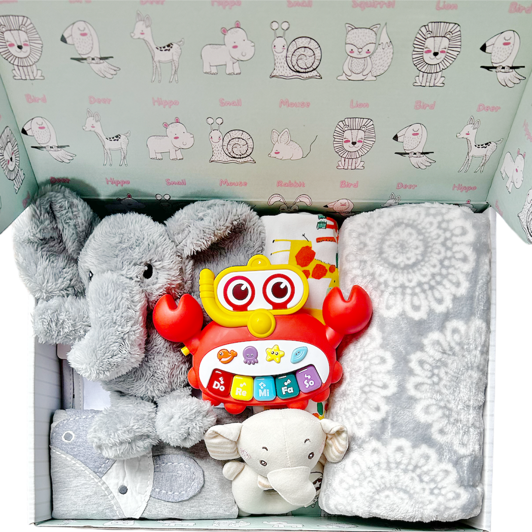 New Born Baby Boy Personalised quixoticmuses Brand Gift Box 14 Pcs Elephant Set - quixoticmuses