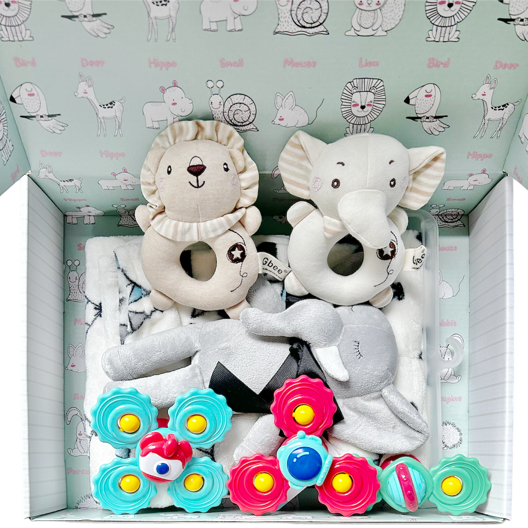 New Born Baby Boy quixoticmuses Brand Gift Box 7 Pcs Elephant Lion Set - quixoticmuses