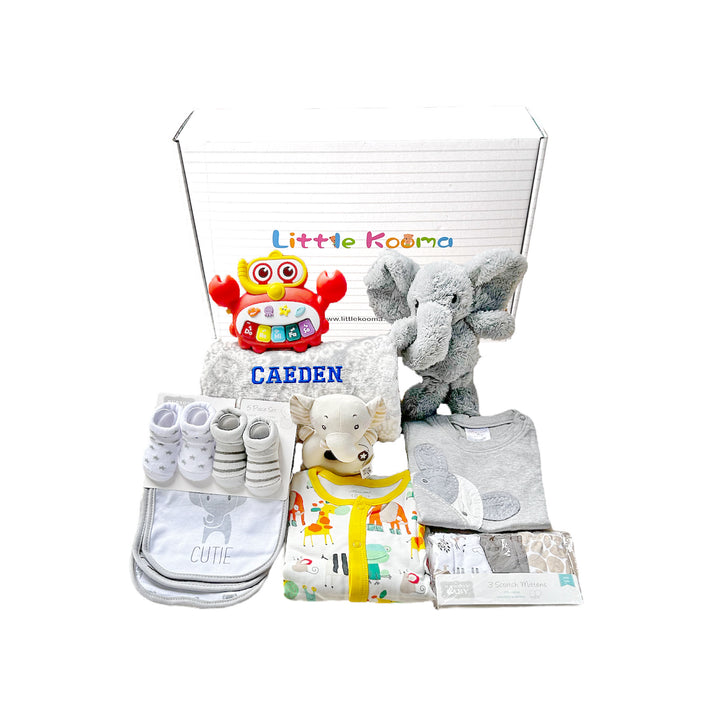 New Born Baby Boy Personalised quixoticmuses Brand Gift Box 14 Pcs Elephant Set - quixoticmuses