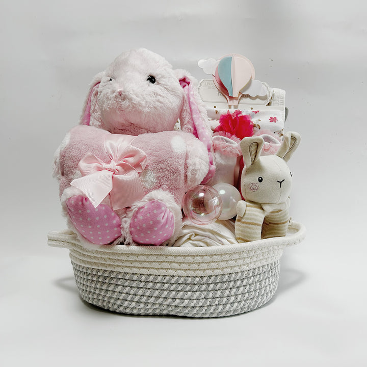 New Born Baby Girl LED Light Diaper Layette Toy Receiving Blanket Bodysuit Bunny Gift Hamper - quixoticmuses