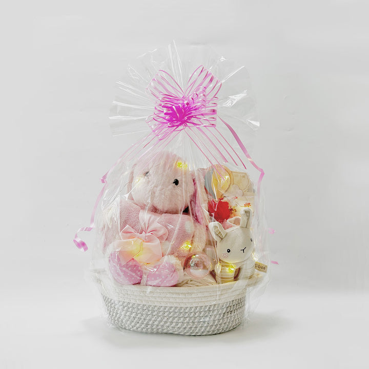 New Born Baby Girl LED Light Diaper Layette Toy Receiving Blanket Bodysuit Bunny Gift Hamper - quixoticmuses