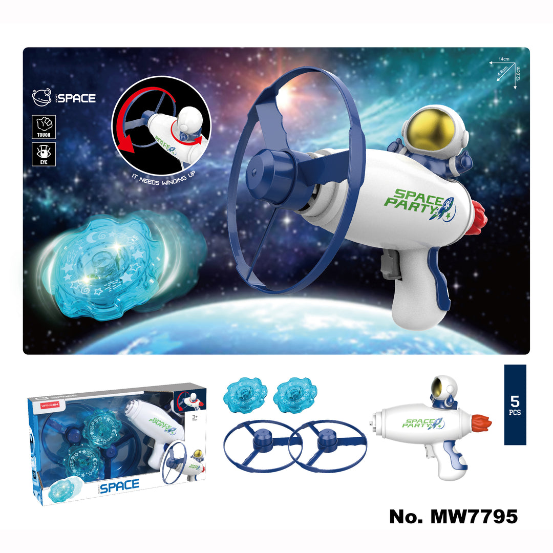 Kids Space Soft Bullet Gun Flying Gyro Gun UFO Return Capsule Light Effects - quixoticmuses