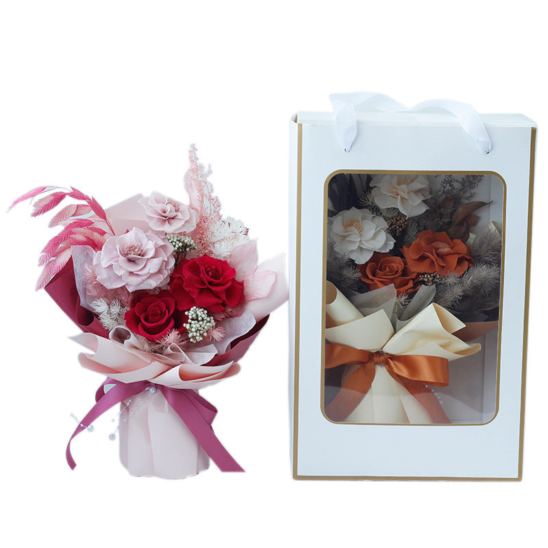 Roses Carnation Dried Flower Hand Bouquet For Mum Baby Shower Gift - quixoticmuses