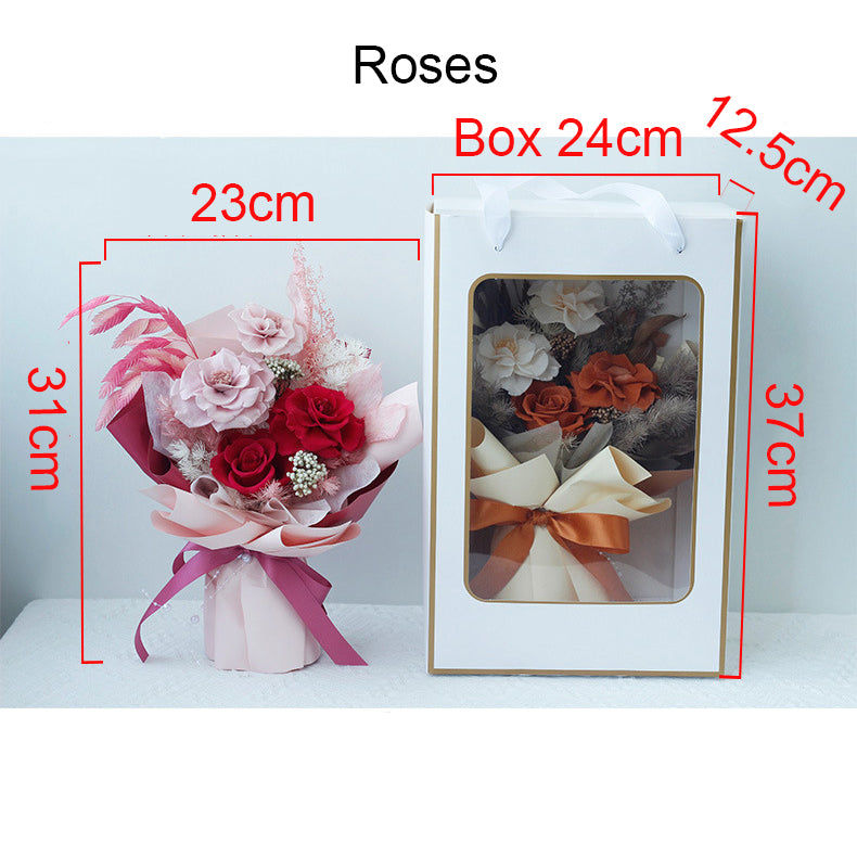 Roses Carnation Dried Flower Hand Bouquet For Mum Baby Shower Gift - quixoticmuses