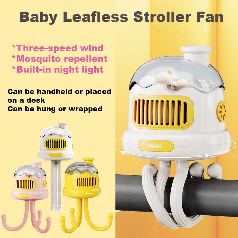 Baby Kids Leafless Oscillating Mini Three-speed Airflow Night Light Mosquito Repellent Stroller Fan - quixoticmuses