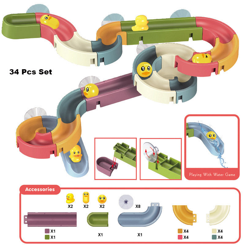 Baby Toddler Kids Wall Bathtub Mounted Water Play Track Toy Set w Suction Cups - quixoticmuses