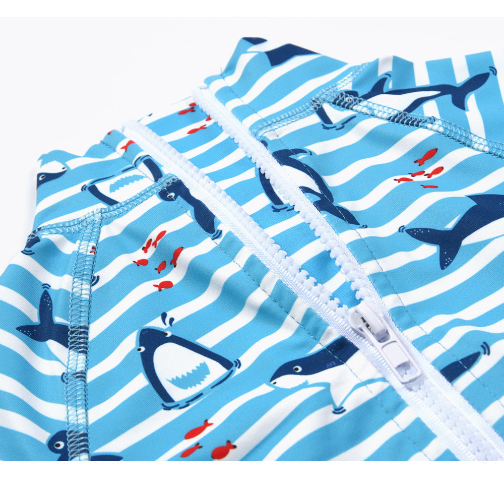 Baby Kids Boy's Zip Printed Whales One Piece Swimming Suit - quixoticmuses