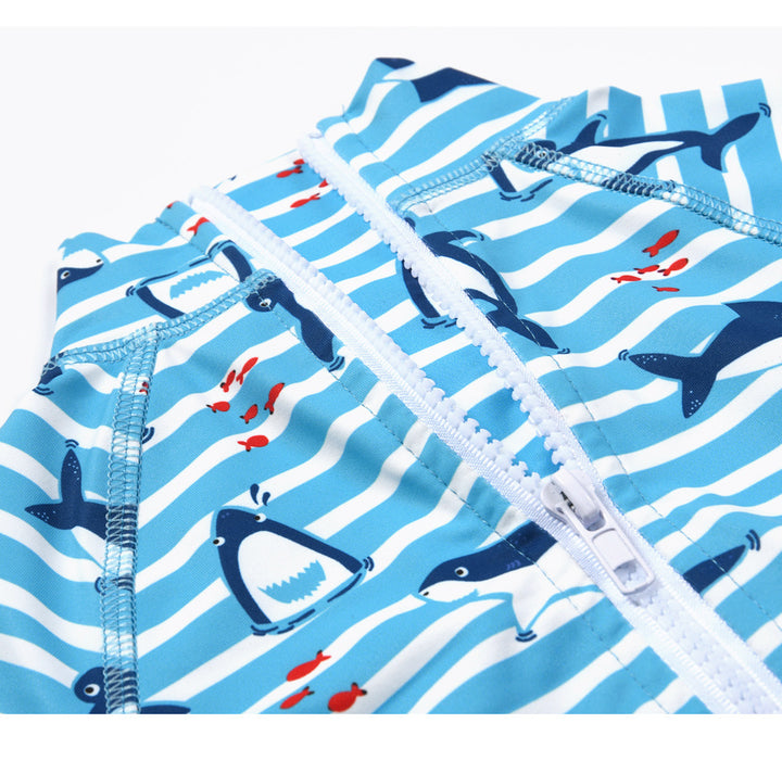 Baby Kids Boy's Zip Printed Whales One Piece Swimming Suit - quixoticmuses