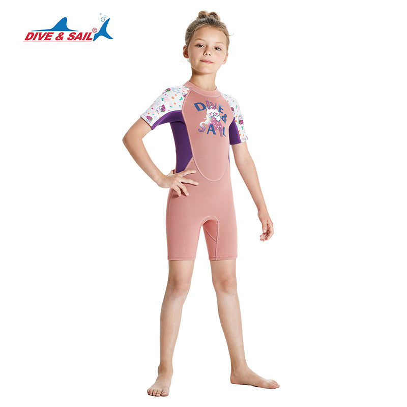 Baby Kids Girl's 2.5MM Comfortable UV Protection Quick-drying Flexible Durable Thermal Short Sleeves Pink Strawberry Rabbit One Piece Swimwear Swimming Suit - quixoticmuses