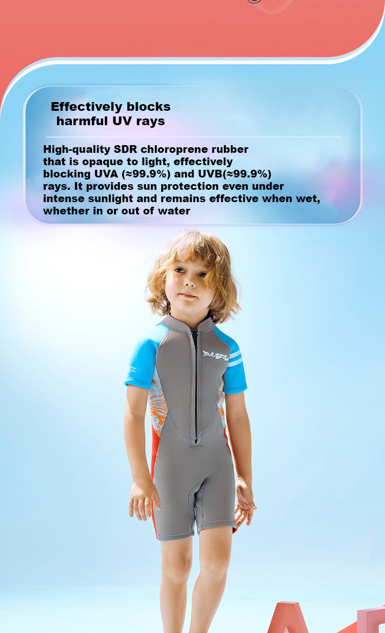 Baby Kids Boy's 2.5MM Comfortable UV Protection Quick-drying Flexible Durable Thermal Short Sleeves Grey One Piece Swimwear Swimming Suit - quixoticmuses