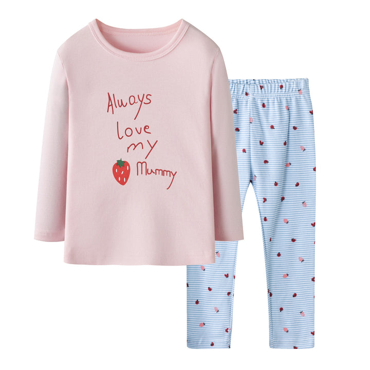 Baby Kids Pajamas Strawberry Top n Pants Set Always Love My Mummy - quixoticmuses