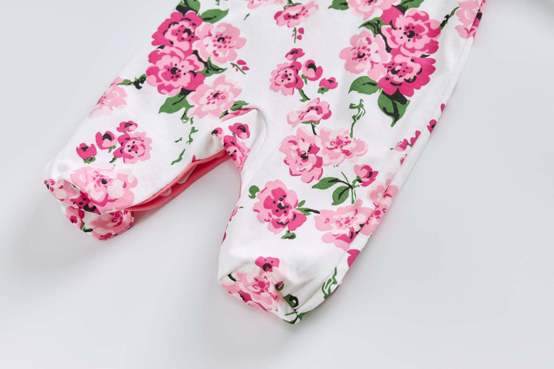 Baby Cotton Sleepsuit Pink Flowers All In One Jumpsuit Feet Cover