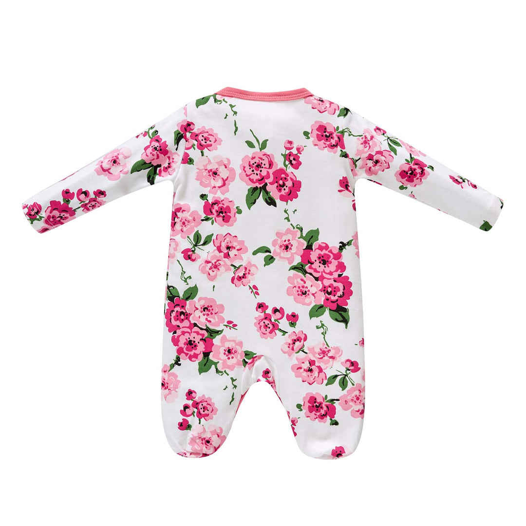 Baby Cotton Sleepsuit Pink Flowers All In One Jumpsuit Feet Cover