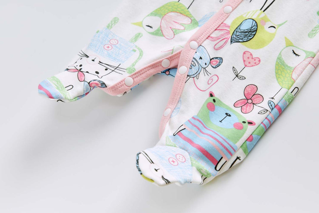 Baby Cotton Sleepsuit Mouse Cat Bunny Bird All In One Jumpsuit Feet Cover