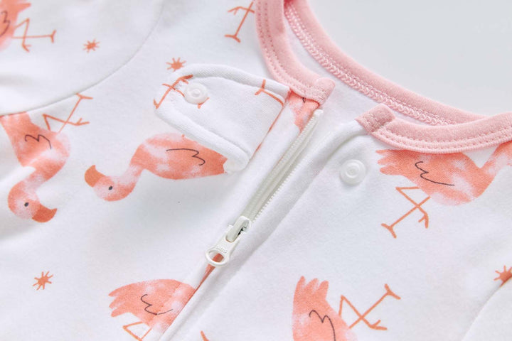 Baby Cotton Sleepsuit Flamingo Two Way Zip All In One Jumpsuit Feet Cover