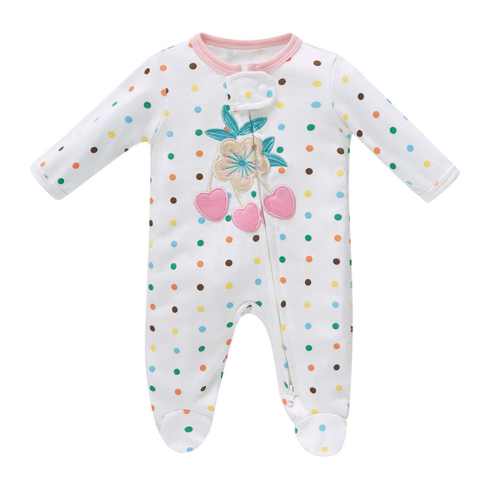 Baby Cotton Sleepsuit Polka Dots Cherry Two Way Zipper All In One Jumpsuit Feet Cover