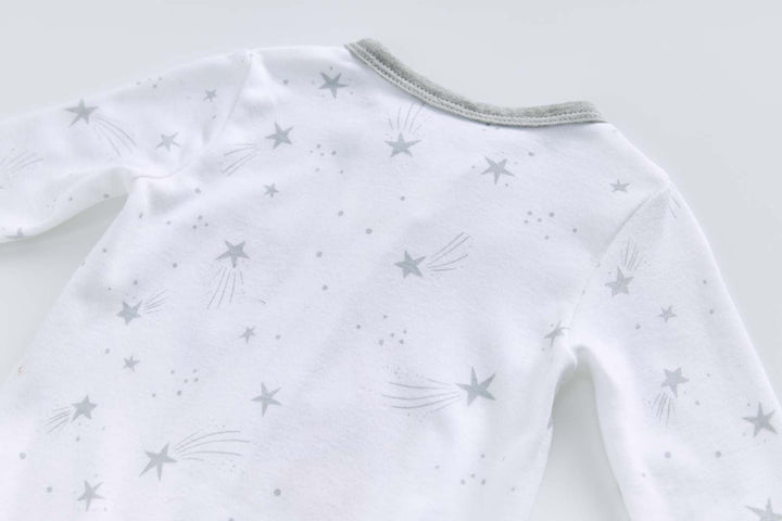 Baby Boy Cotton Sleepsuit White Star Excavator Two Way Zipper All In One Jumpsuit