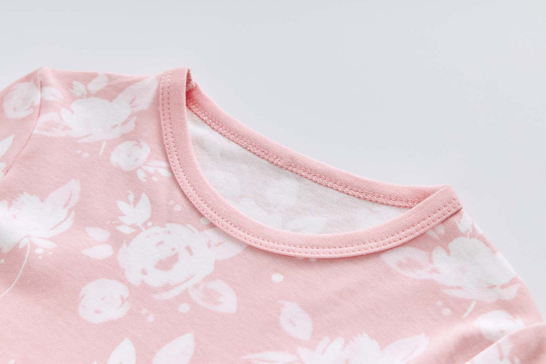 Baby Kids Pajamas Pink w White Flowers Top n Pants Set