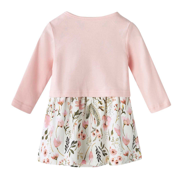 Baby Girl Pink Floral Bodysuit Dress n Pink Cardigan 2 Pc Set