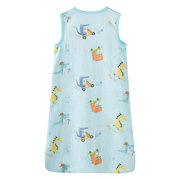 Baby Wearable Muslin Blanket Sleeveless Sleeping Bag 3-Way Zipper Blue Dinosaur 0.2 TOG