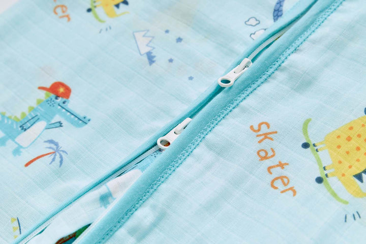 Baby Wearable Muslin Blanket Sleeveless Sleeping Bag 3-Way Zipper Blue Dinosaur 0.2 TOG