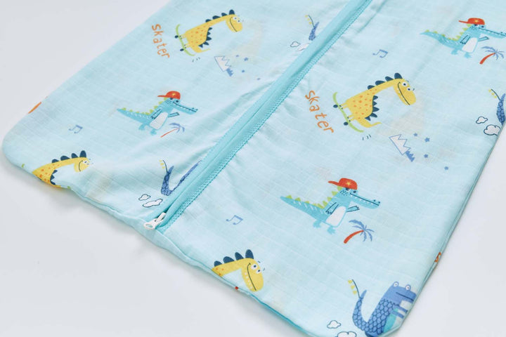 Baby Wearable Muslin Blanket Sleeveless Sleeping Bag 3-Way Zipper Blue Dinosaur 0.2 TOG