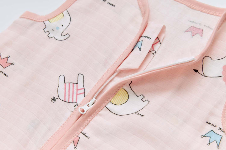 Baby Wearable Muslin Blanket Sleeveless Sleeping Bag 3-Way Zipper Pink Elephant Giraffe 0.2 TOG