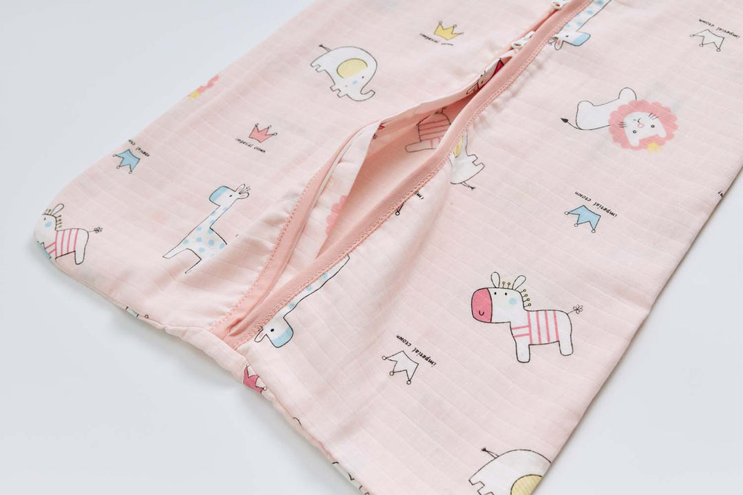 Baby Wearable Muslin Blanket Sleeveless Sleeping Bag 3-Way Zipper Pink Elephant Giraffe 0.2 TOG