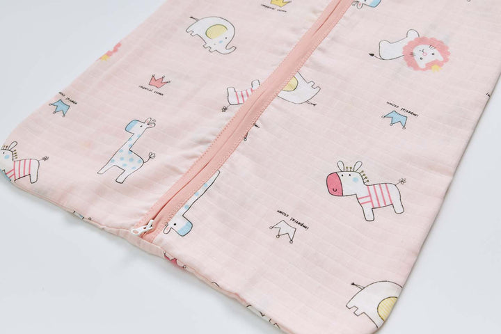 Baby Wearable Muslin Blanket Sleeveless Sleeping Bag 3-Way Zipper Pink Elephant Giraffe 0.2 TOG