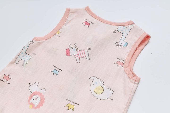 Baby Wearable Muslin Blanket Sleeveless Sleeping Bag 3-Way Zipper Pink Elephant Giraffe 0.2 TOG