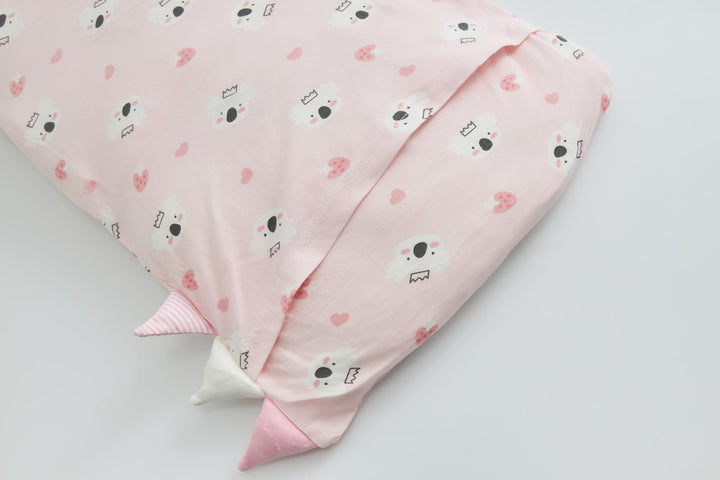 Baby Kids Bamboo Pillow Case Baby Bed-Time Hug Pillow Jumbo Pillow w Teething Tag Pink w White Koalas - quixoticmuses