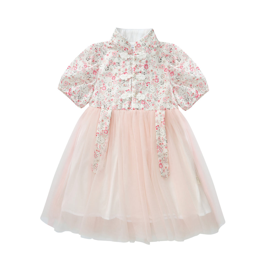 Blossom Harmony Collection Baby Kids Girl Pink Floral Cheongsam Voile Dress Family Wear 0823 - quixoticmuses