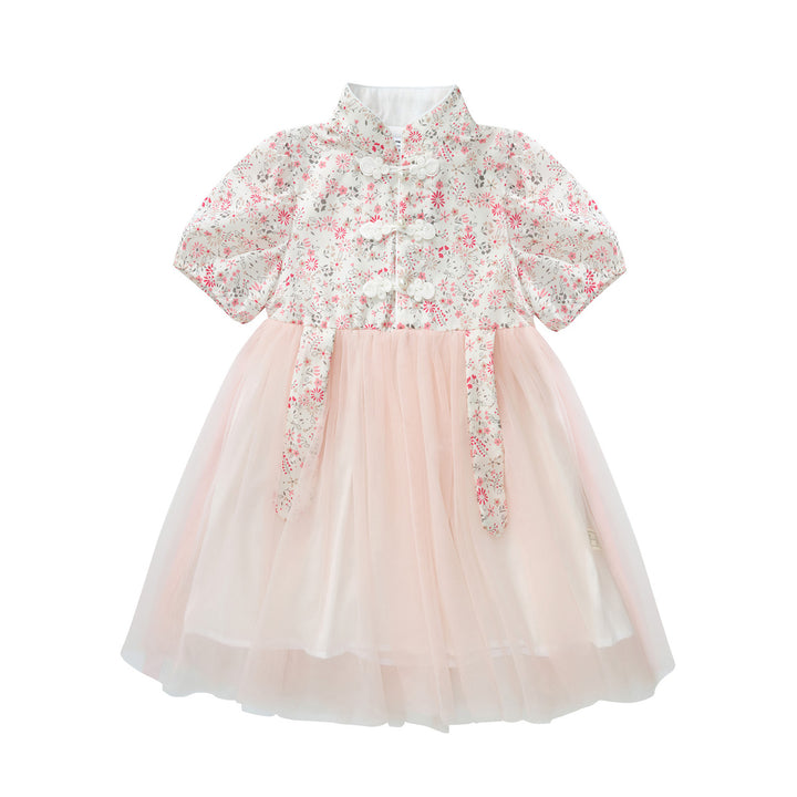 Blossom Harmony Collection Baby Kids Girl Pink Floral Cheongsam Voile Dress Family Wear 0823 - quixoticmuses