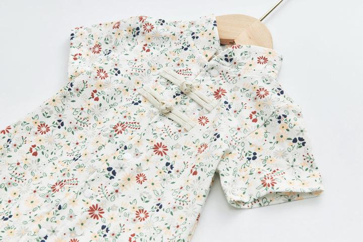 Blossom Harmony Collection Baby Boy Beige Little Flower Cheongsam Romper Family Wear 0801 - quixoticmuses