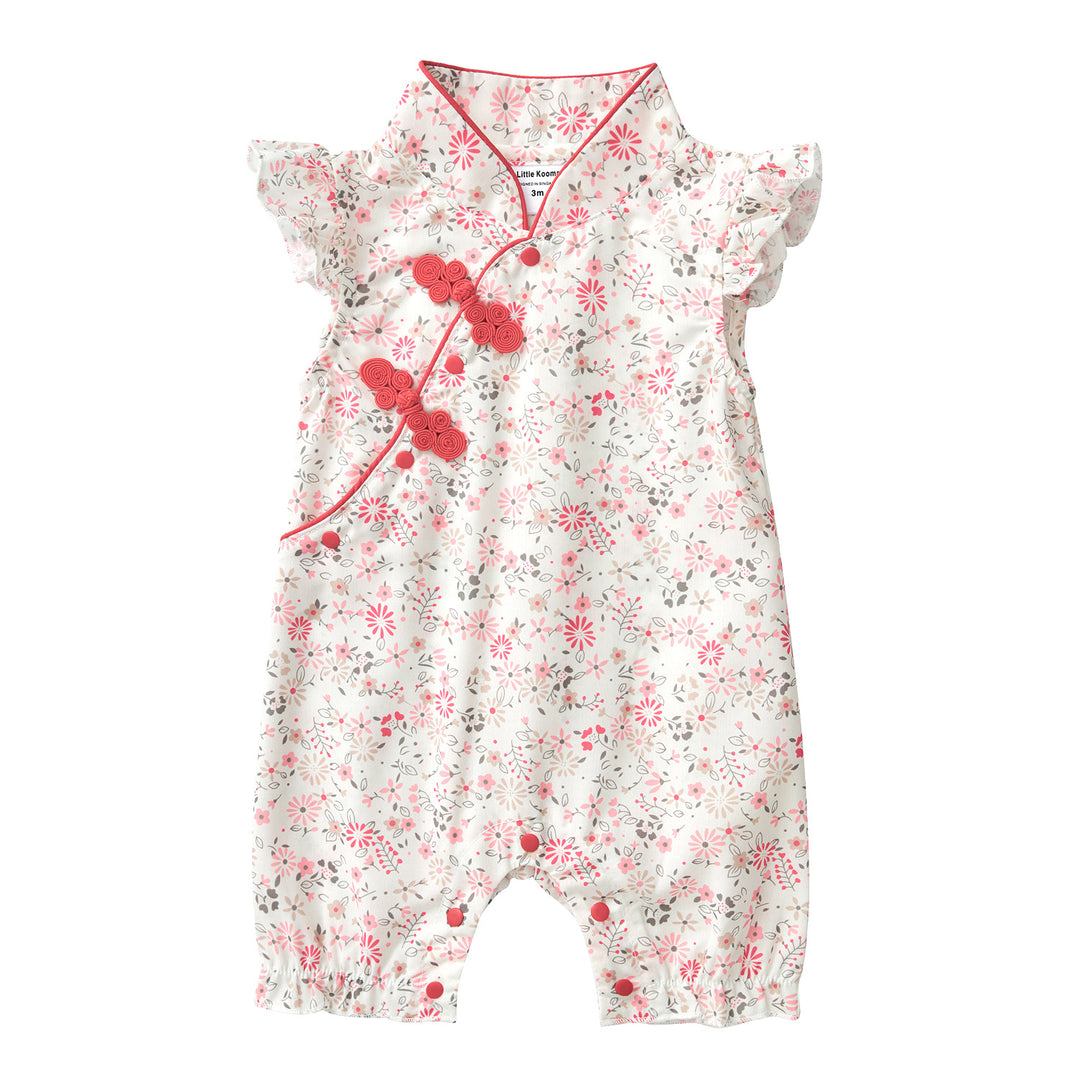 Blossom Harmony Collection Baby Girl Pink Little Flowers Cheongsam Romper Family Wear 0825 - quixoticmuses