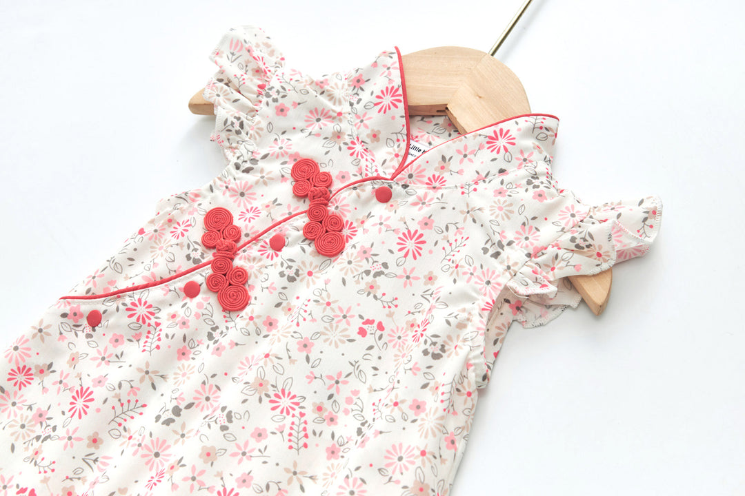 Blossom Harmony Collection Baby Girl Pink Little Flowers Cheongsam Romper Family Wear 0825 - quixoticmuses