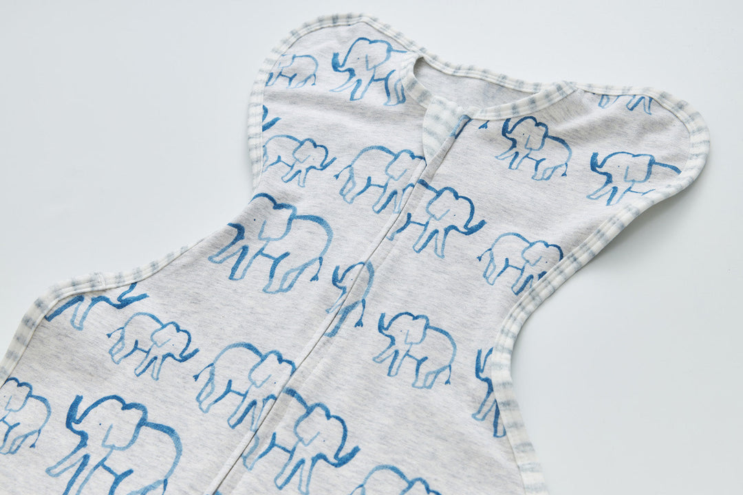 Infant Transition Swaddle w Arm Freedom 2-Way Zipper Elephant - quixoticmuses