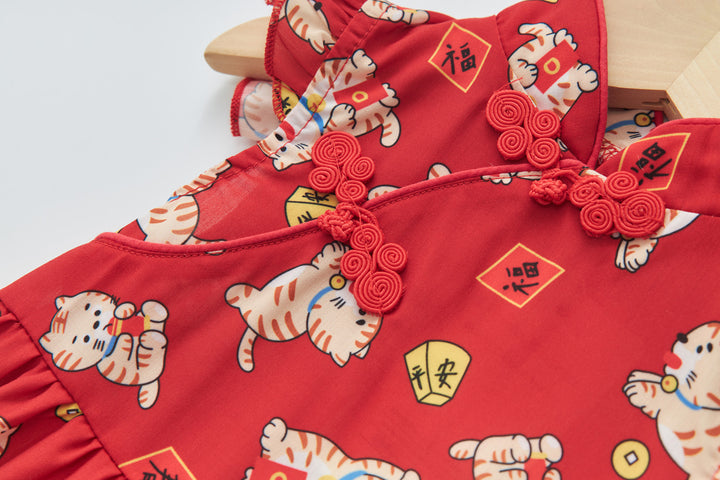 Baby Girl Red Lucky Cat Cheongsam Dress 0817X - quixoticmuses