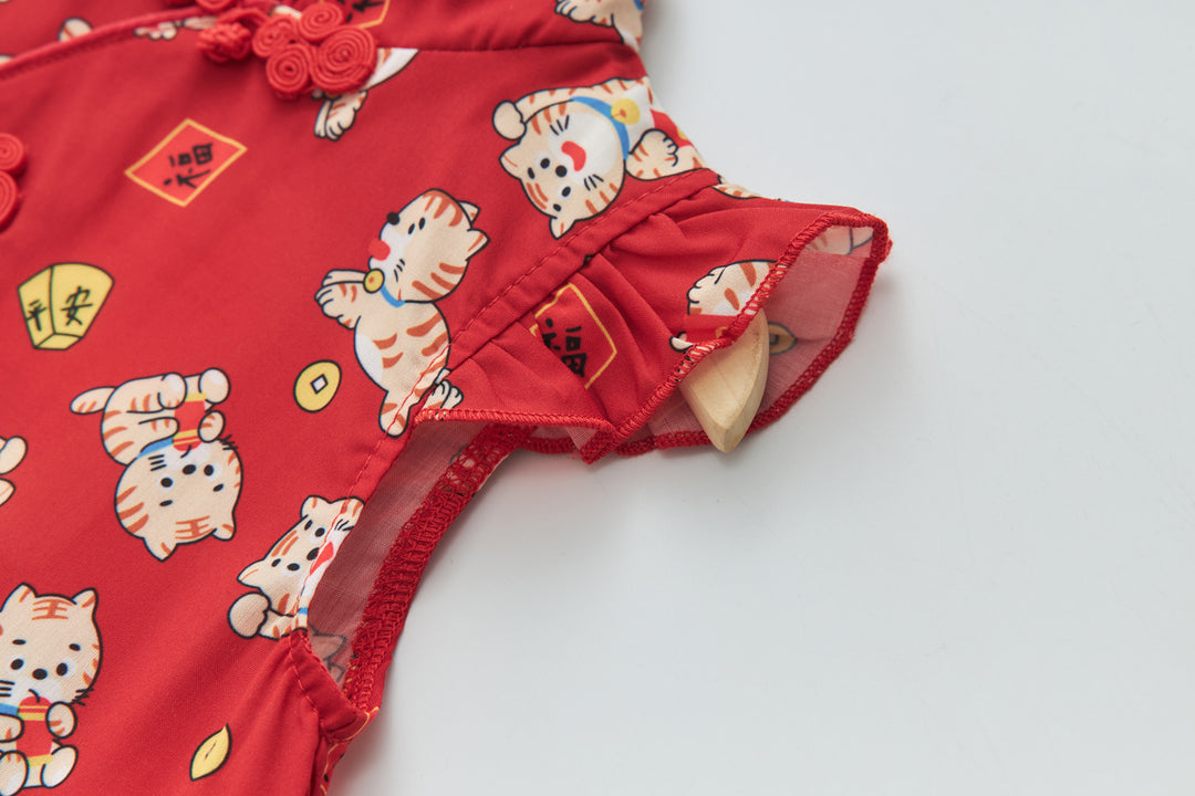 Baby Girl Red Lucky Cat Cheongsam Dress 0817X - quixoticmuses