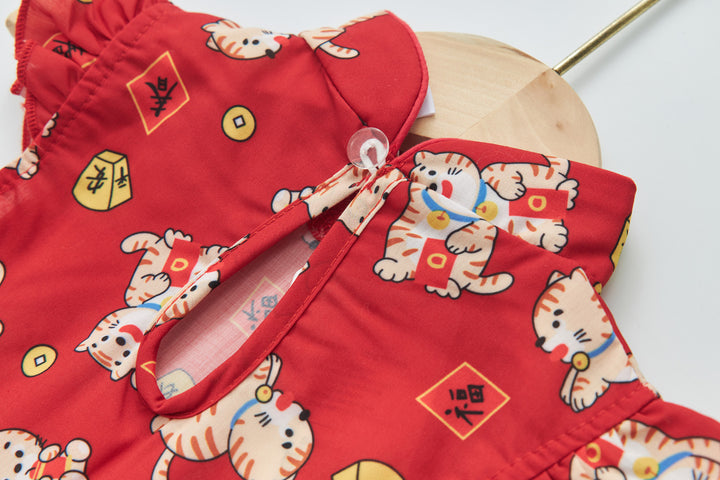 Baby Girl Red Lucky Cat Cheongsam Dress 0817X - quixoticmuses