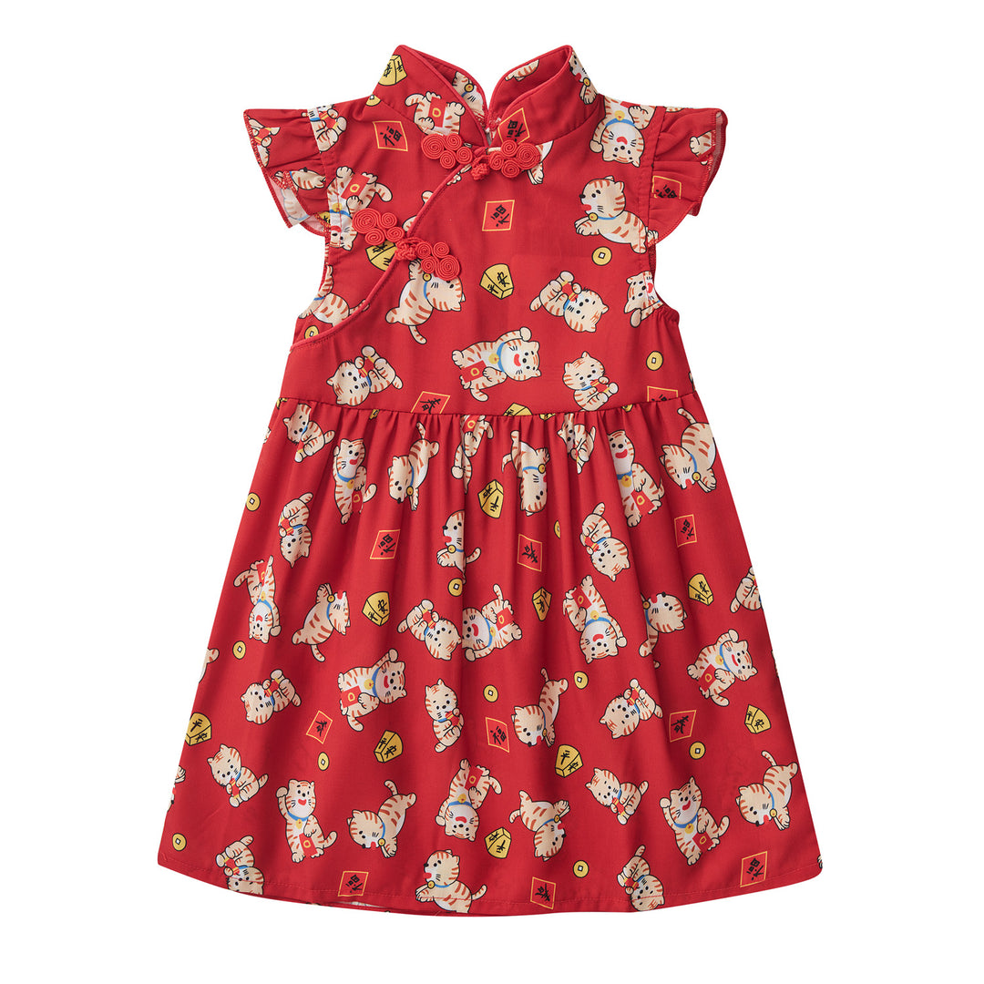 Baby Girl Red Lucky Cat Cheongsam Dress 0817X - quixoticmuses