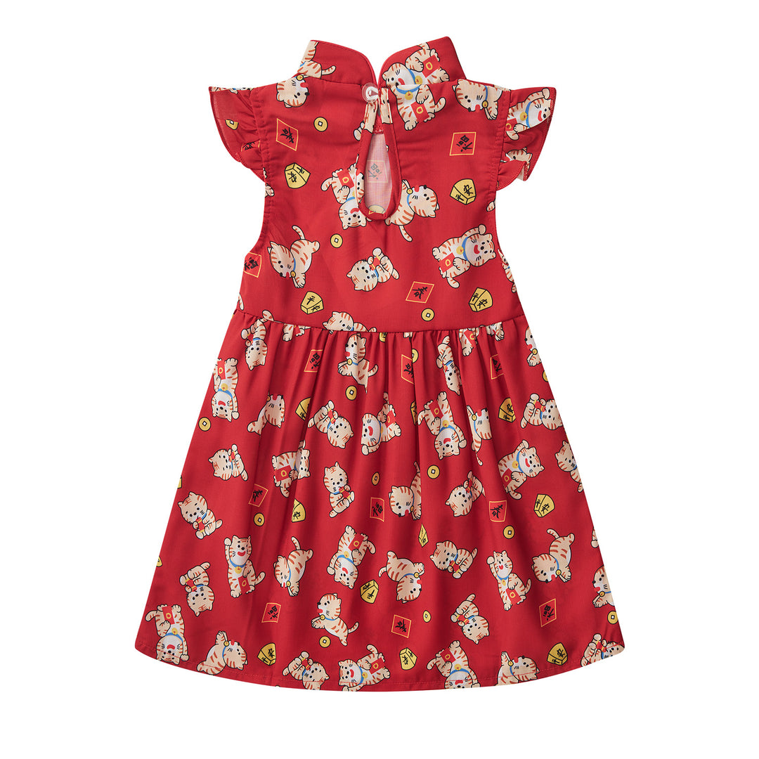 Baby Girl Red Lucky Cat Cheongsam Dress 0817X - quixoticmuses