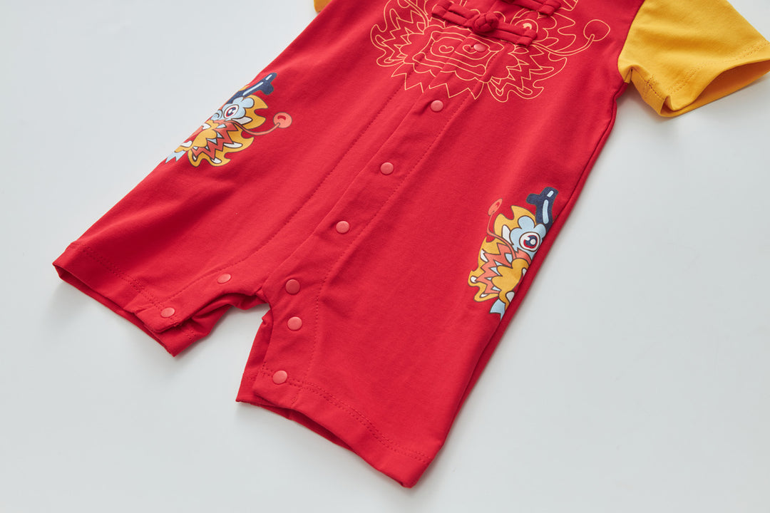 Baby Boy Red Cheongsam Romper w Dragon Print  H0801A - quixoticmuses