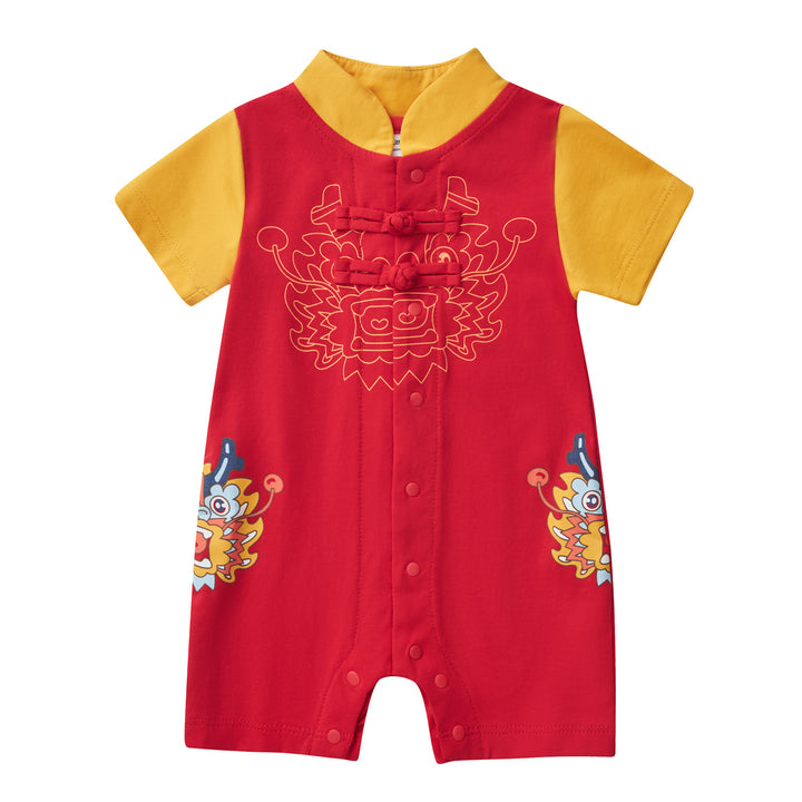 Baby Boy Red Cheongsam Romper w Dragon Print  H0801A - quixoticmuses