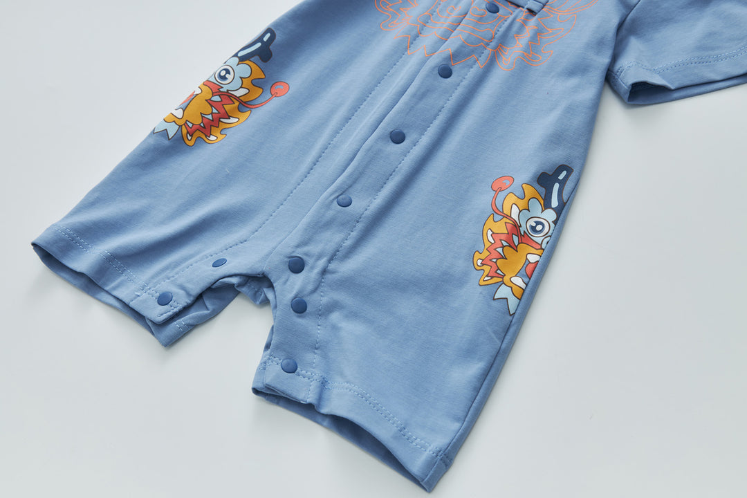 Baby Boy Blue Cheongsam Romper w Dragon Print H0801B - quixoticmuses