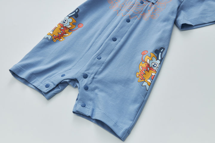 Baby Boy Blue Cheongsam Romper w Dragon Print H0801B - quixoticmuses