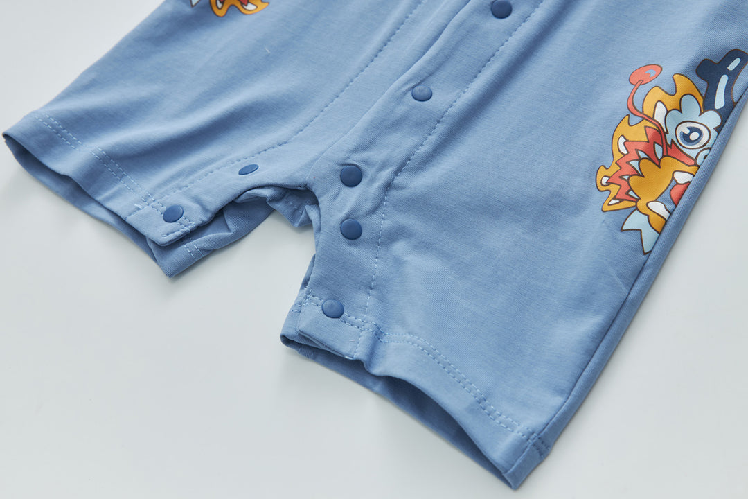 Baby Boy Blue Cheongsam Romper w Dragon Print H0801B - quixoticmuses