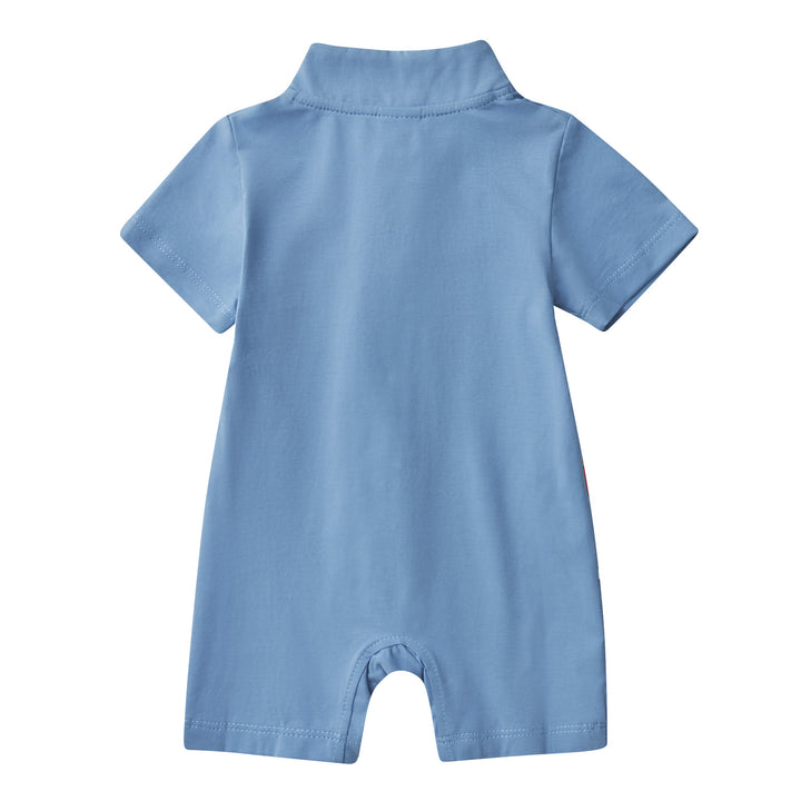 Baby Boy Blue Cheongsam Romper w Dragon Print H0801B - quixoticmuses