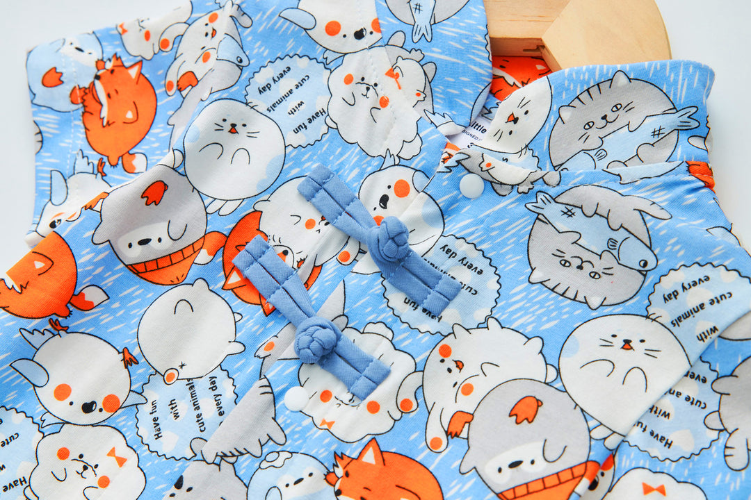 Purrfect Family Paws Baby Boy Blue Little Cats Cheongsam Romper Family Wear 0801 - quixoticmuses