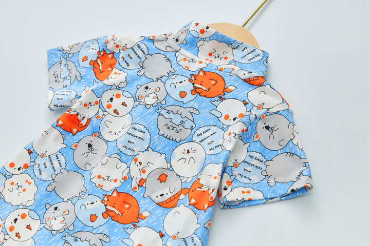 Purrfect Family Paws Baby Boy Blue Little Cats Cheongsam Romper Family Wear 0801 - quixoticmuses